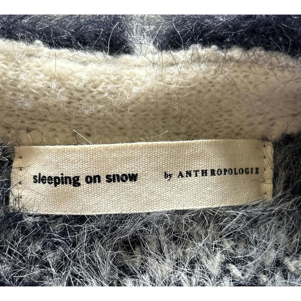 SLEEPING ON SNOW Anthropologie S Cardigan Black Ivory Alpaca Blend Cabincore - Picture 8 of 11